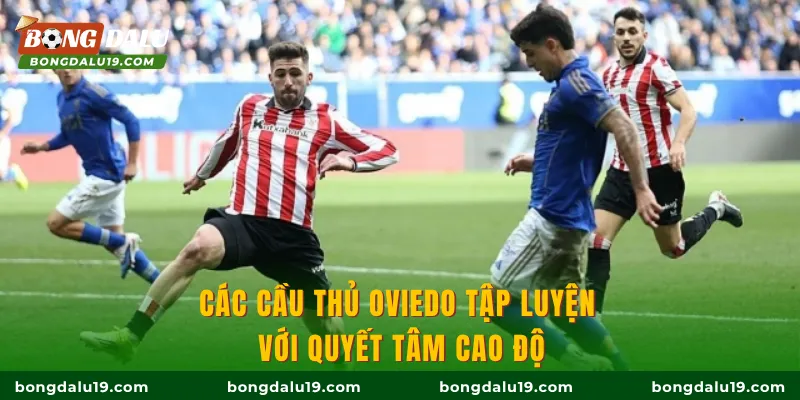 Các cầu thủ Oviedo tập luyện với quyết tâm cao độ